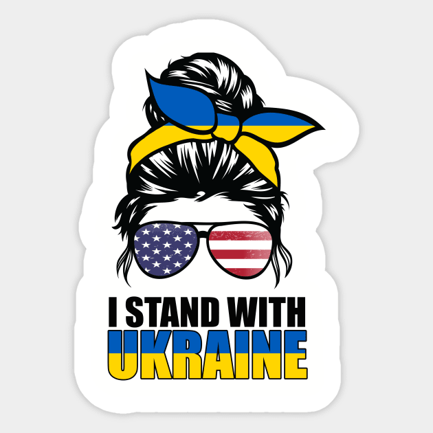 Ukrainian American Flag I Stand With Ukraine Messy Bun Women Sticker by fadi1994